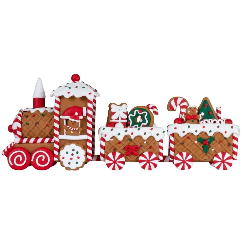 Festlicher Lebkuchenzug mit süßen Weihnachtsdetails und 2 Waggons 33cm