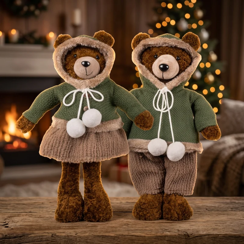 Weihnachtsbären 40cm stehend, 2 Designs mit Kapuzenjacken