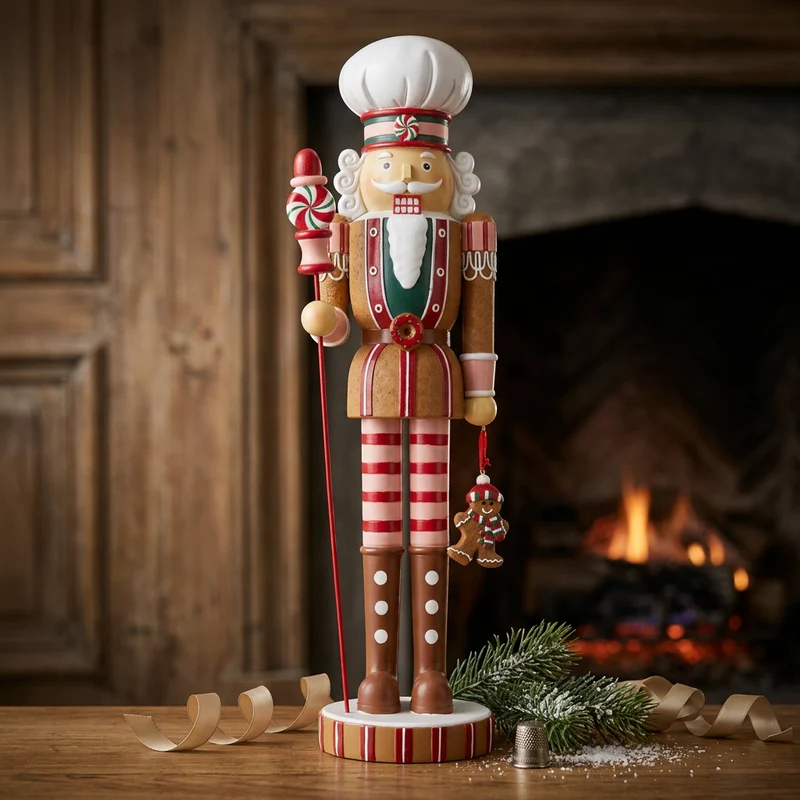 Dekorativer Nussknacker 45cm in braun-pink-rot-weiss / Candy Christmas