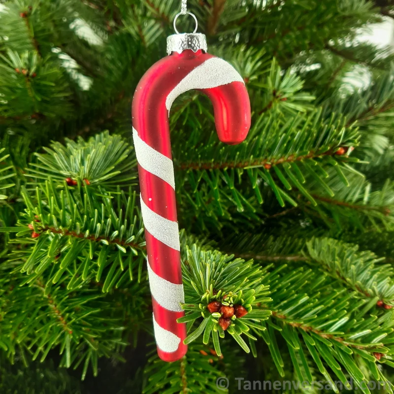 Anhänger Zuckerstange Candy aus Glas Rot Weiß Matt 12 cm