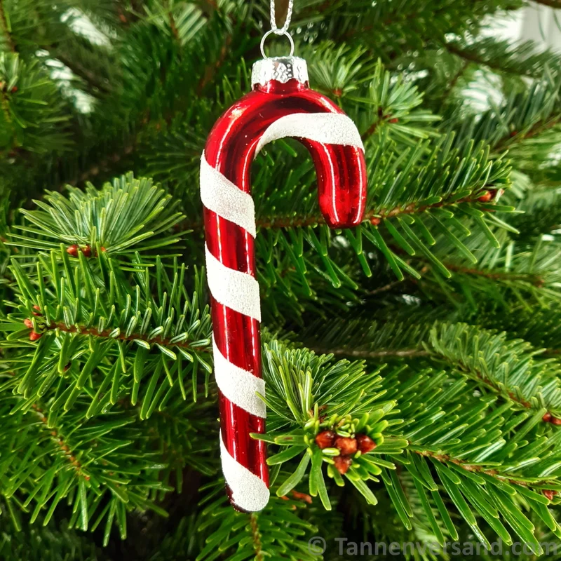 Anhänger Zuckerstange Candy aus Glas Rot Weiß Glanz 12 cm