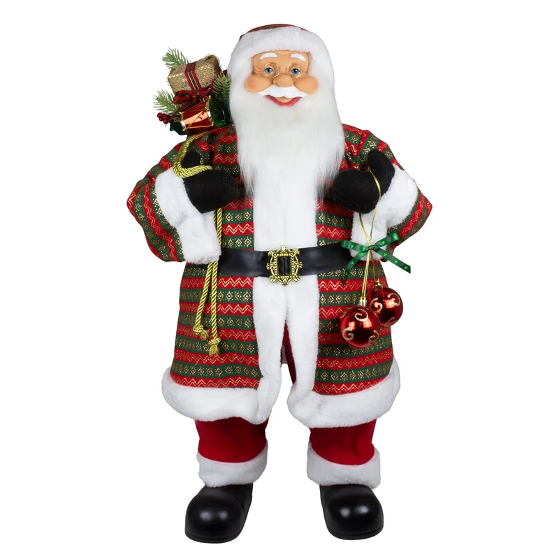 Weihnachtlicher Santa 80cm stehend mit Langem Mantel und Geschenken