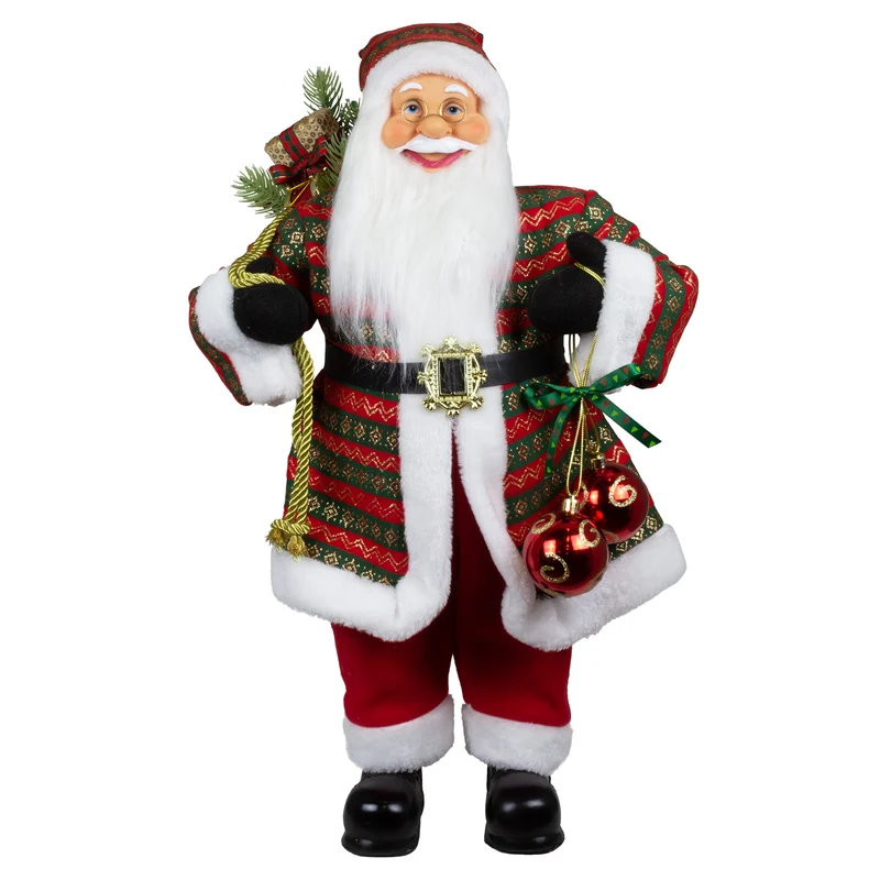 Weihnachtlicher Santa 60cm stehend mit Langem Mantel und Geschenken