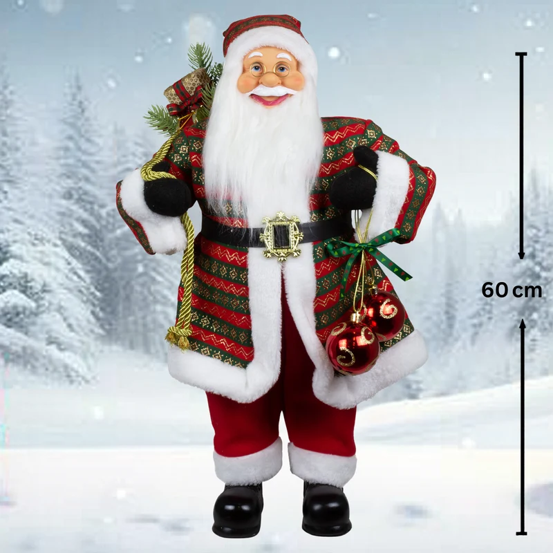 Weihnachtlicher Santa 60cm stehend mit Langem Mantel und Geschenken
