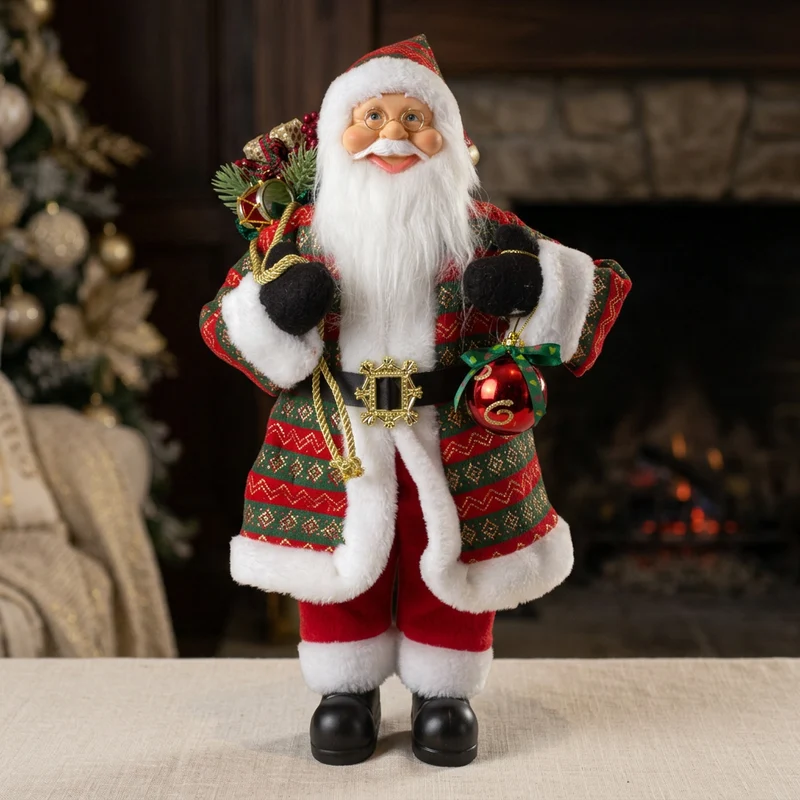 Weihnachtlicher Santa 45cm stehend mit Langem Mantel und Geschenken