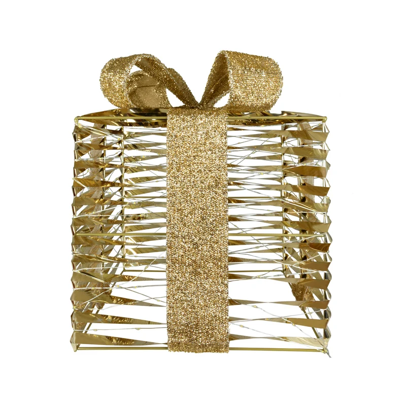 LED Geschenkbox warmweiß - Farbe gold - Höhe 36cm – mit Timer