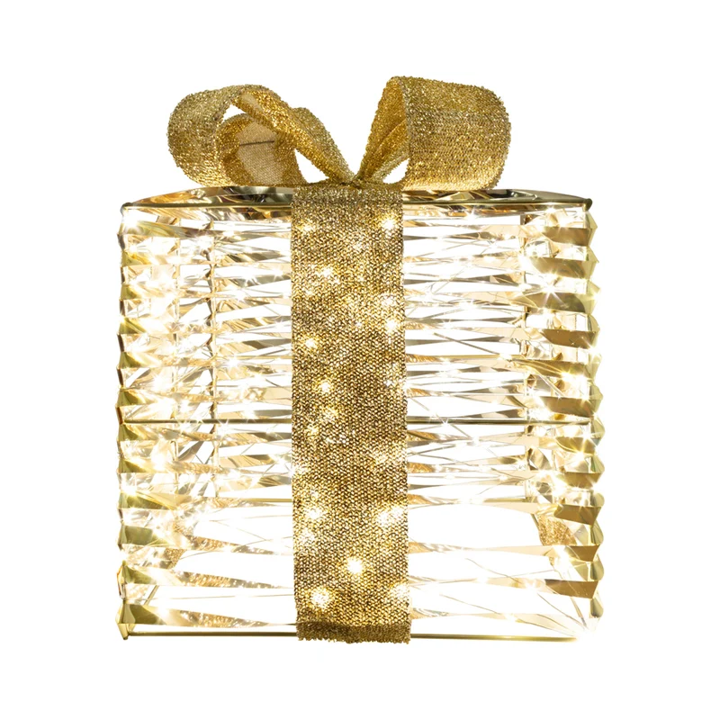 LED Geschenkbox warmweiß - Farbe gold - Höhe 36cm – mit Timer