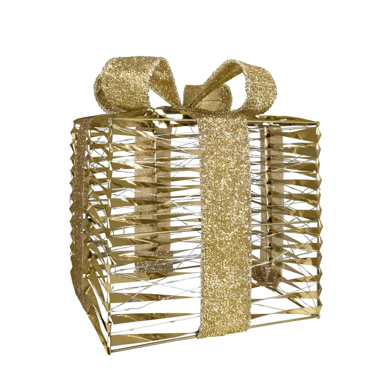 LED Geschenkbox warmweiß - Farbe gold - Höhe 36cm – mit Timer