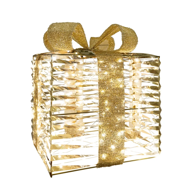 LED Geschenkbox warmweiß - Farbe gold - Höhe 36cm – mit Timer
