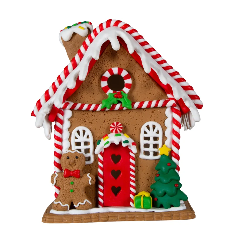 LED Lebkuchenhaus 18cm braun und rot