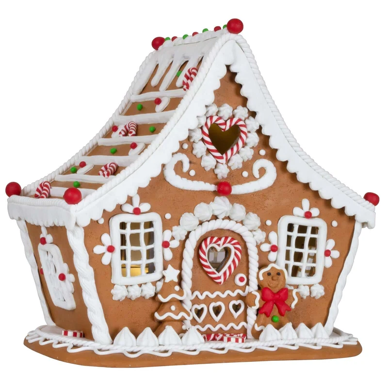Beleuchtetes Lebkuchenhaus 21 cm mit LED-Licht und weißen Verzierungen