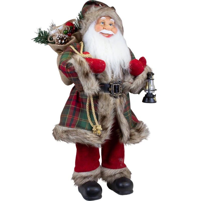 Weihnachtsmann Figur 60 cm – Santa mit Laterne und Geschenkesack