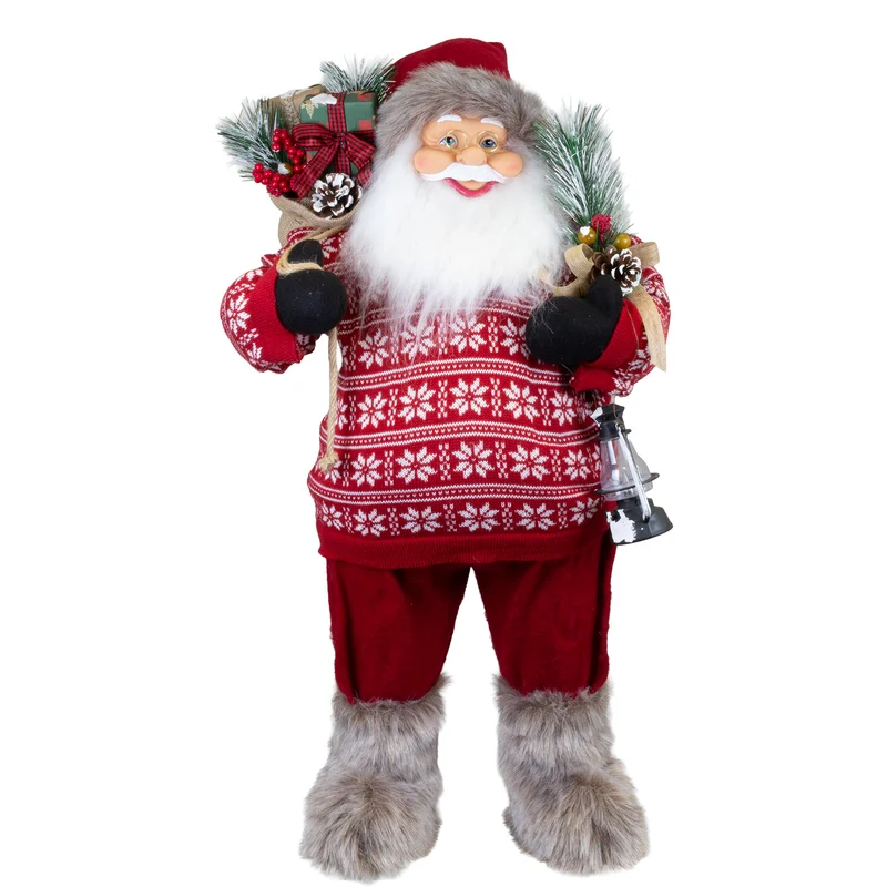 Weihnachtsmann Figur 80 cm – Santa mit Geschenkesack und Laterne