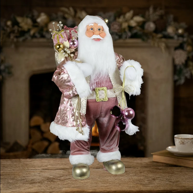 Weihnachtsmann Figur 80 cm – Rosa Santa mit goldenen Details