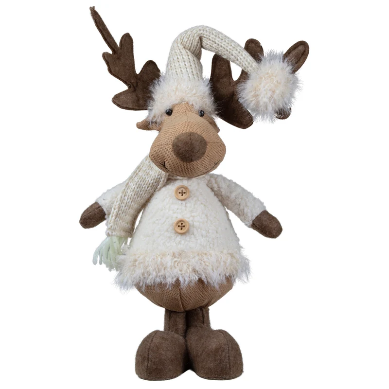 Elch 30cm (46cm) stehend Dekofigur mir Bommermütze und Schal beige