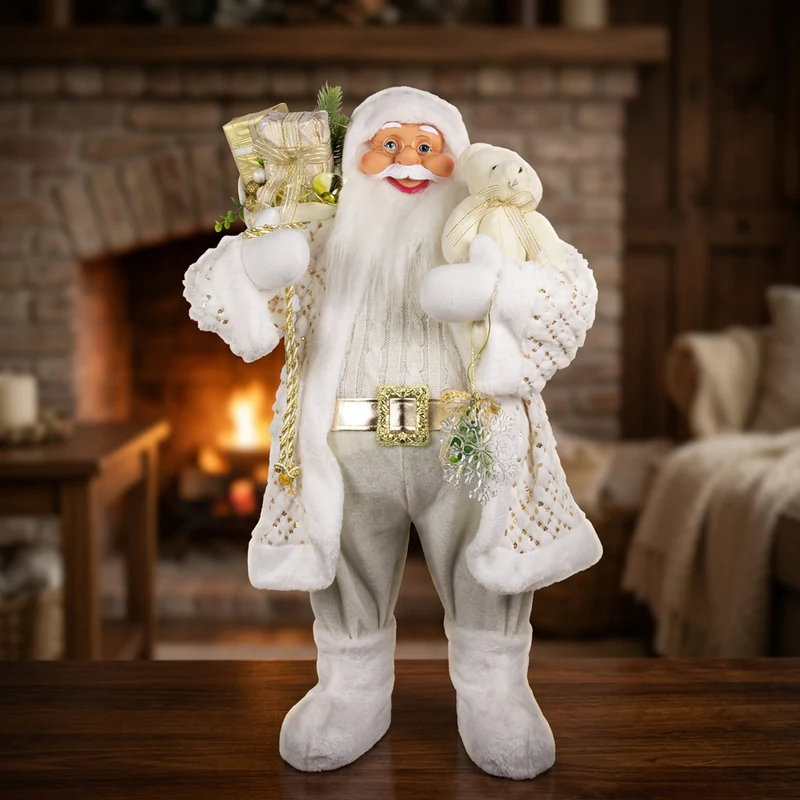 Weihnachtlicher Santa 80 cm mit weißem langem Mantel