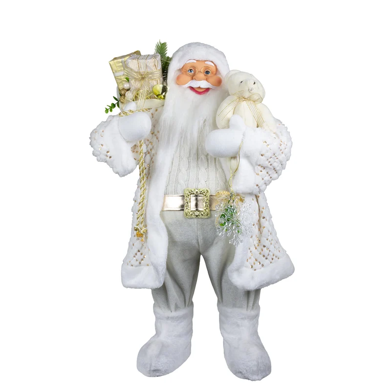 Weihnachtlicher Santa 80 cm mit weißem langem Mantel