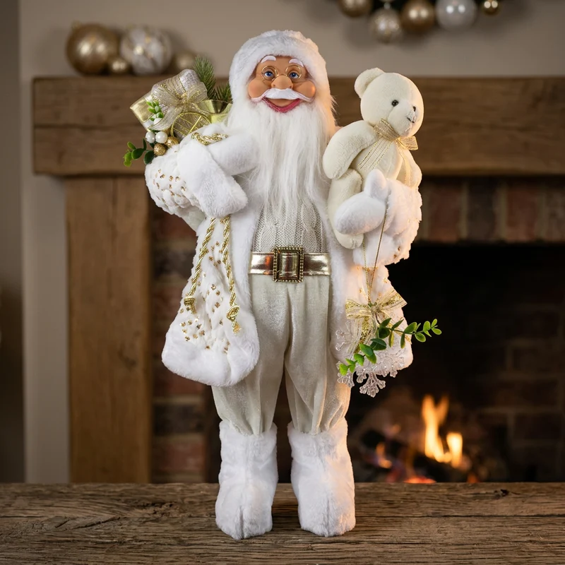 Weihnachtlicher Santa 45 cm mit weißem langem Mantel