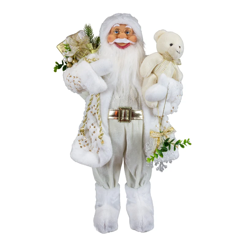 Weihnachtlicher Santa 45 cm mit weißem langem Mantel
