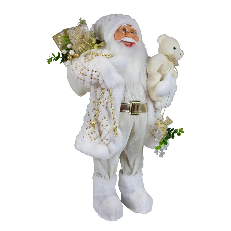 Weihnachtlicher Santa 45 cm mit weißem langem Mantel