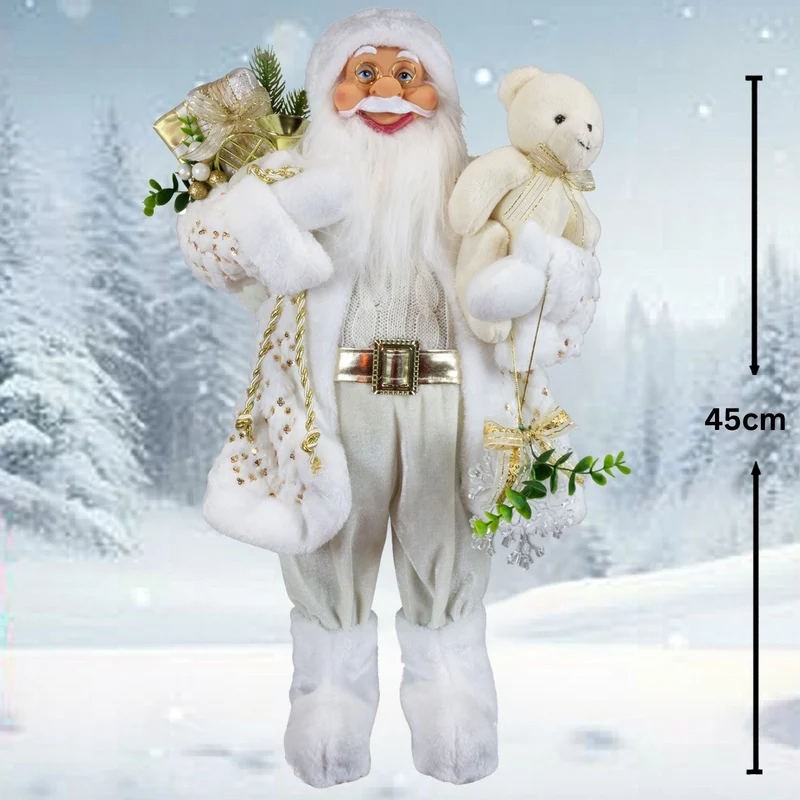 Weihnachtlicher Santa 45 cm mit weißem langem Mantel