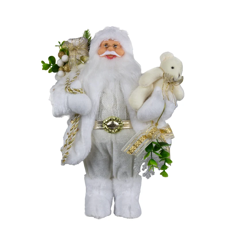 Weihnachtlicher Santa 30 cm mit weißem langem Mantel