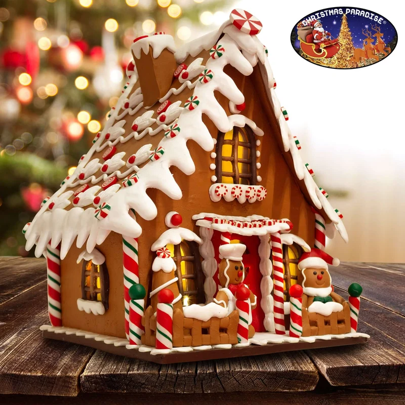 LED Lebkuchenhaus 23cm braun