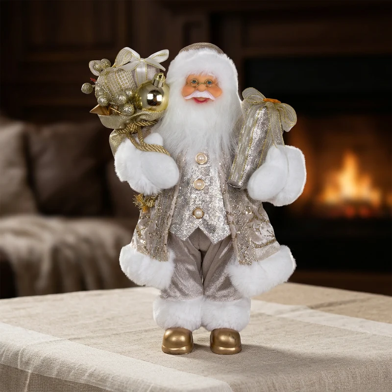 Weihnachtsmann 30cm Santa stehend mit Langem Mantel und Geschenken