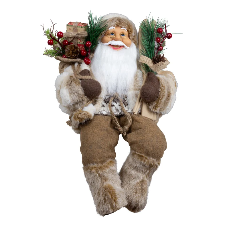 Weihnachtsmann 45 cm Santa mit braunem Mantel Kantenhocker