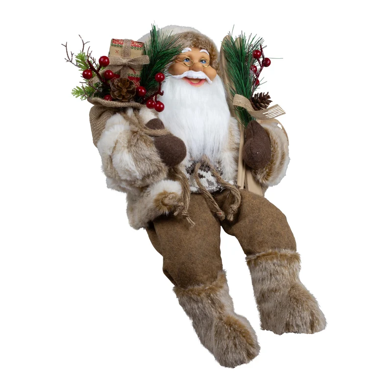 Weihnachtsmann 45 cm Santa mit braunem Mantel Kantenhocker