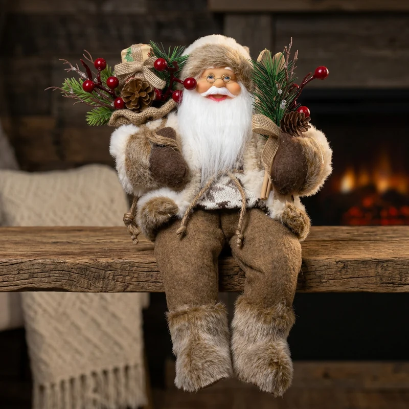 Weihnachtsmann 30 cm Kantenhocker Santa mit braunem langem Mantel