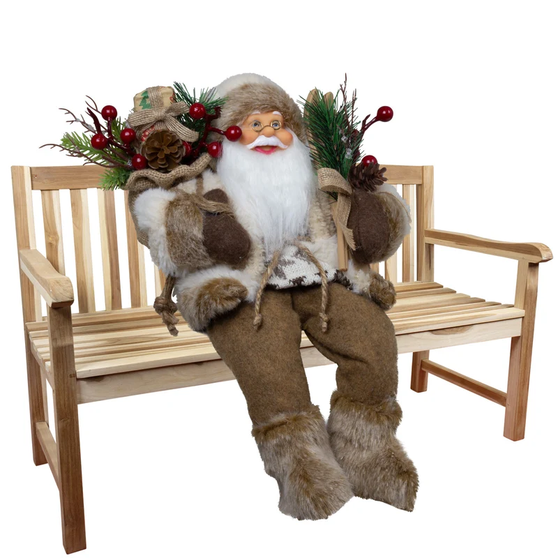 Weihnachtsmann 30 cm Kantenhocker Santa mit braunem langem Mantel