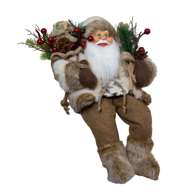 Weihnachtsmann 30 cm Kantenhocker Santa mit braunem langem Mantel