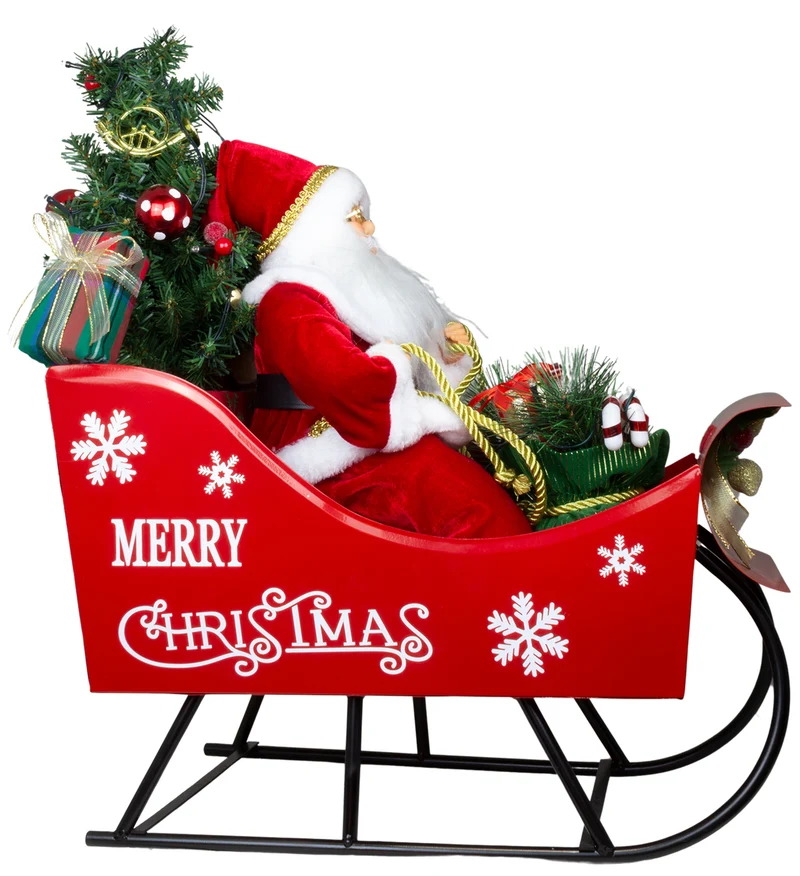LED Weihnachtsmann im Schlitten 45cm mit Geschenken & Teddy