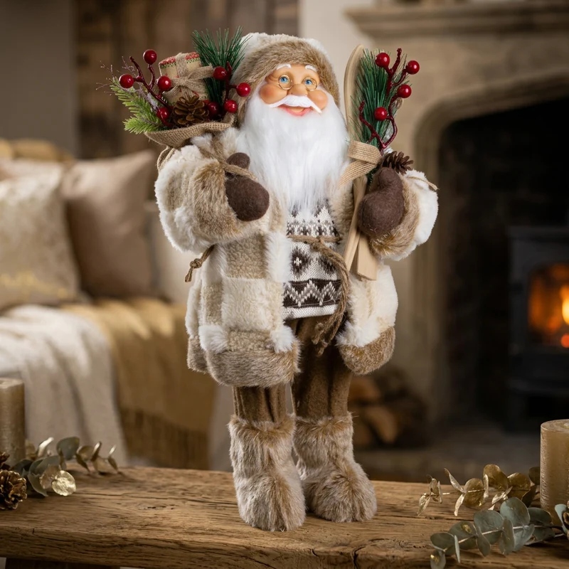 Weihnachtsmann 45 cm Santa mit braunem langem Mantel