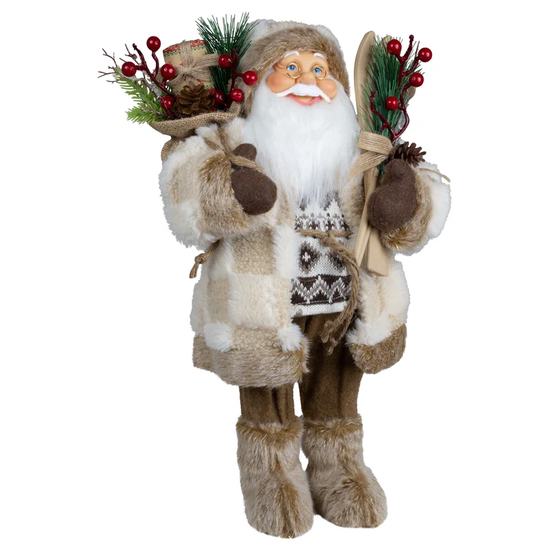 Weihnachtsmann 45 cm Santa mit braunem langem Mantel