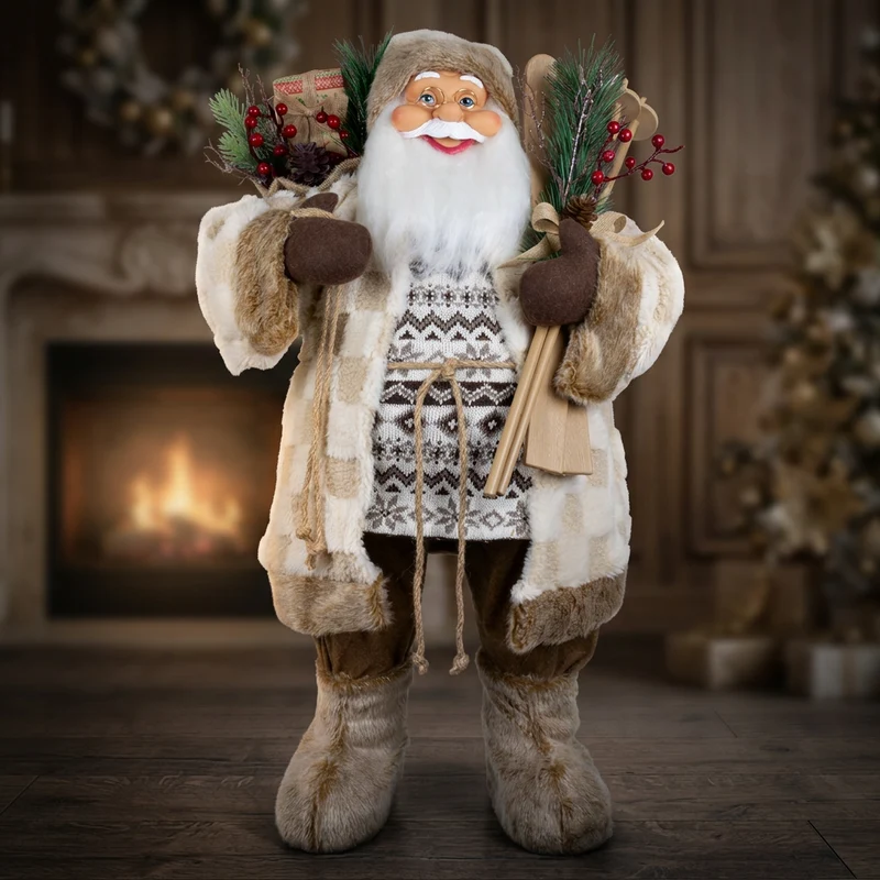 Weihnachtsmann 80 cm Santa mit braunem langem Mantel
