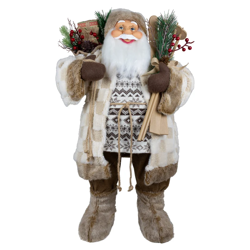 Weihnachtsmann 80 cm Santa mit braunem langem Mantel
