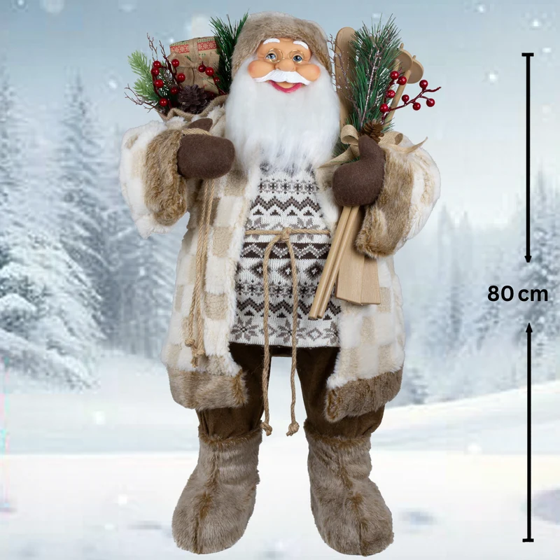 Weihnachtsmann 80 cm Santa mit braunem langem Mantel