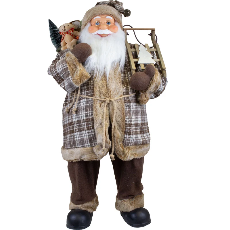 Weihnachtsmann 80 cm mit Holzschlitten Tannenbaum und Geschenkesack