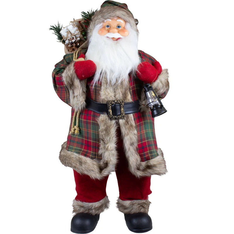 Weihnachtsmann Figur 80 cm – Santa mit Laterne und Geschenkesack