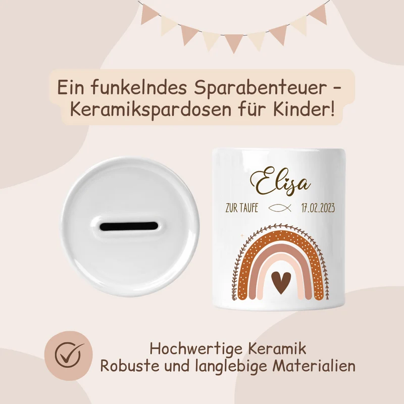 Spardose Keramik zur Taufe - Regenbogen