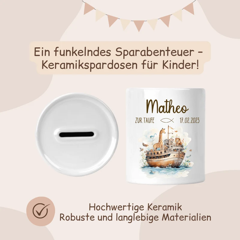 Spardose Keramik zur Taufe - Arche Noah