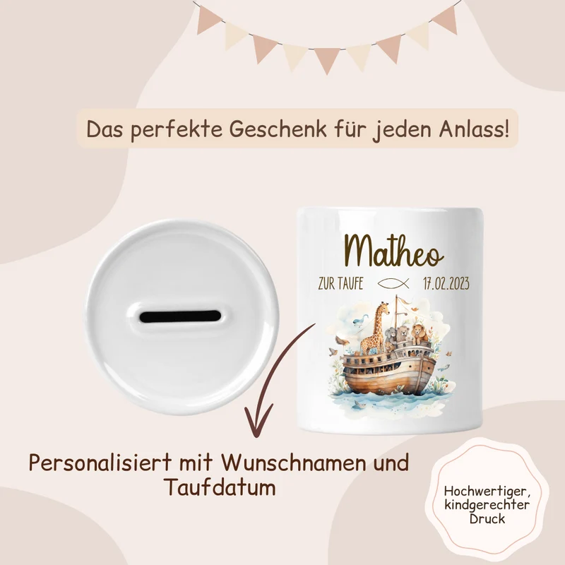 Spardose Keramik zur Taufe - Arche Noah