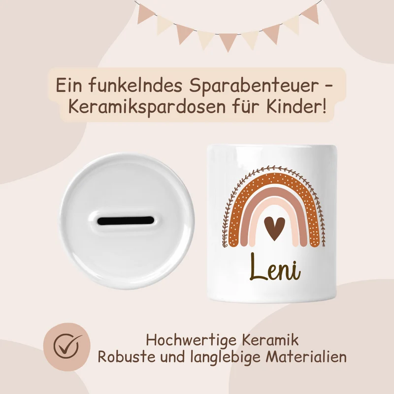 Spardose Keramik - Regenbogen Blau, Grün und Rosa
