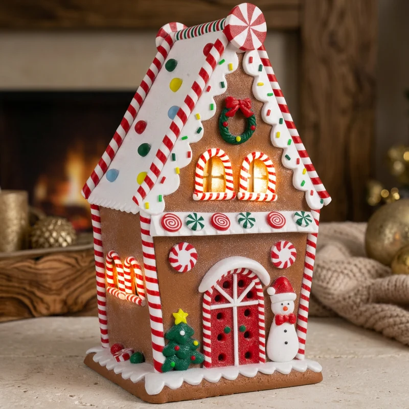 LED Lebkuchenhaus 29cm braun