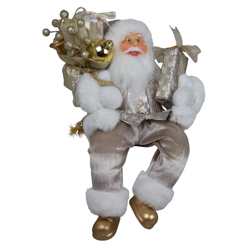 Weihnachtsmann 30cm Santa mit goldenem Mantel und Geschenken Kantenhocker