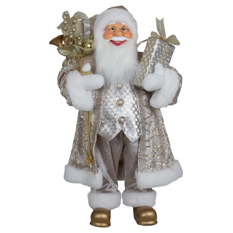 Weihnachtsmann 60cm Santa stehend mit Langem Mantel und Geschenken