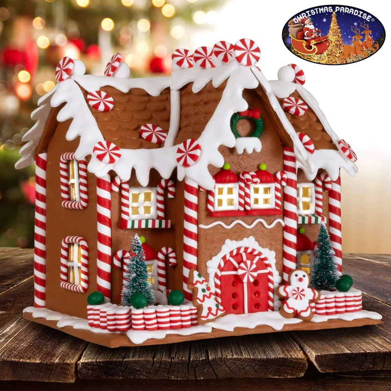 LED Lebkuchenhaus 22cm braun