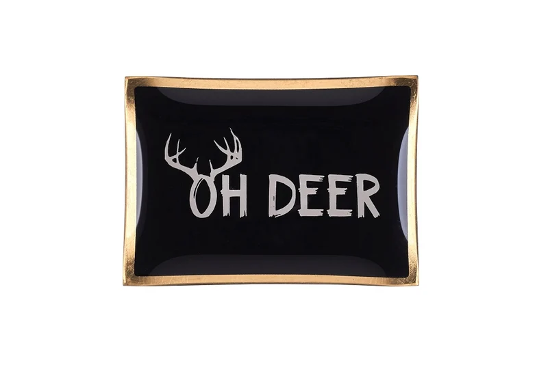 Glasteller Goldrand Schriftzug Oh Deer Geweih14x10cm